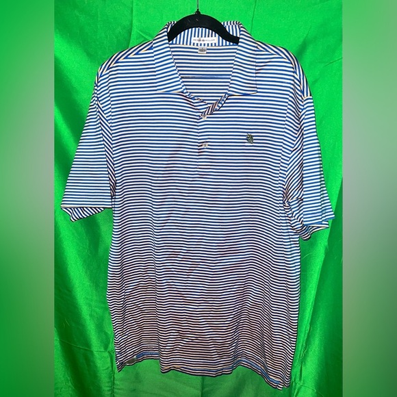 Peter Millar Orange & Blue Striped Polo Shirt size Large 100% Cotton - Picture 2 of 7